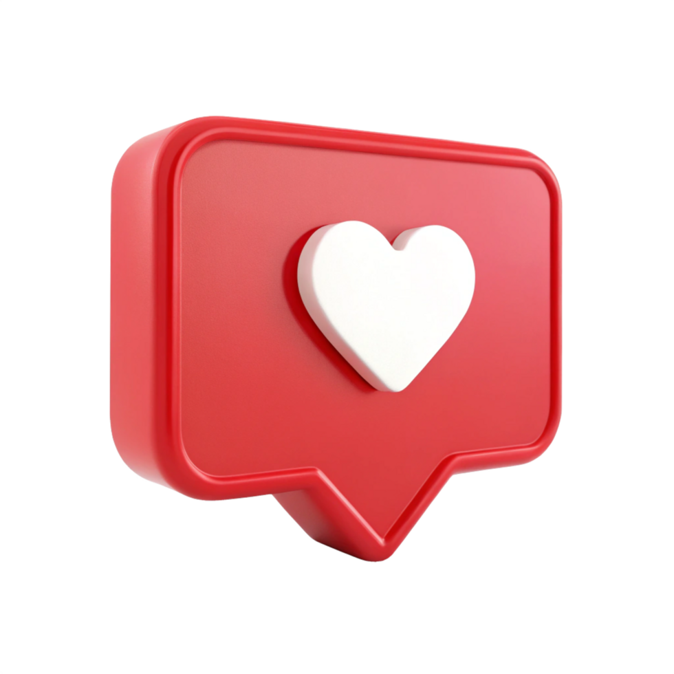 Red Speech Bubble Icon with Heart Symbol, 3D Rendered Minimalist Design png