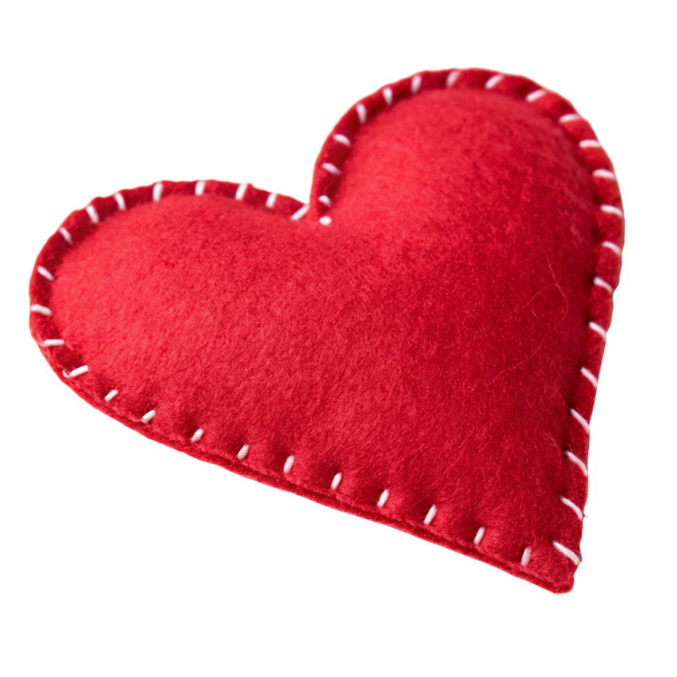 Red Felt Heart, White Stitches, Texture Detail Symbol, Handmade png