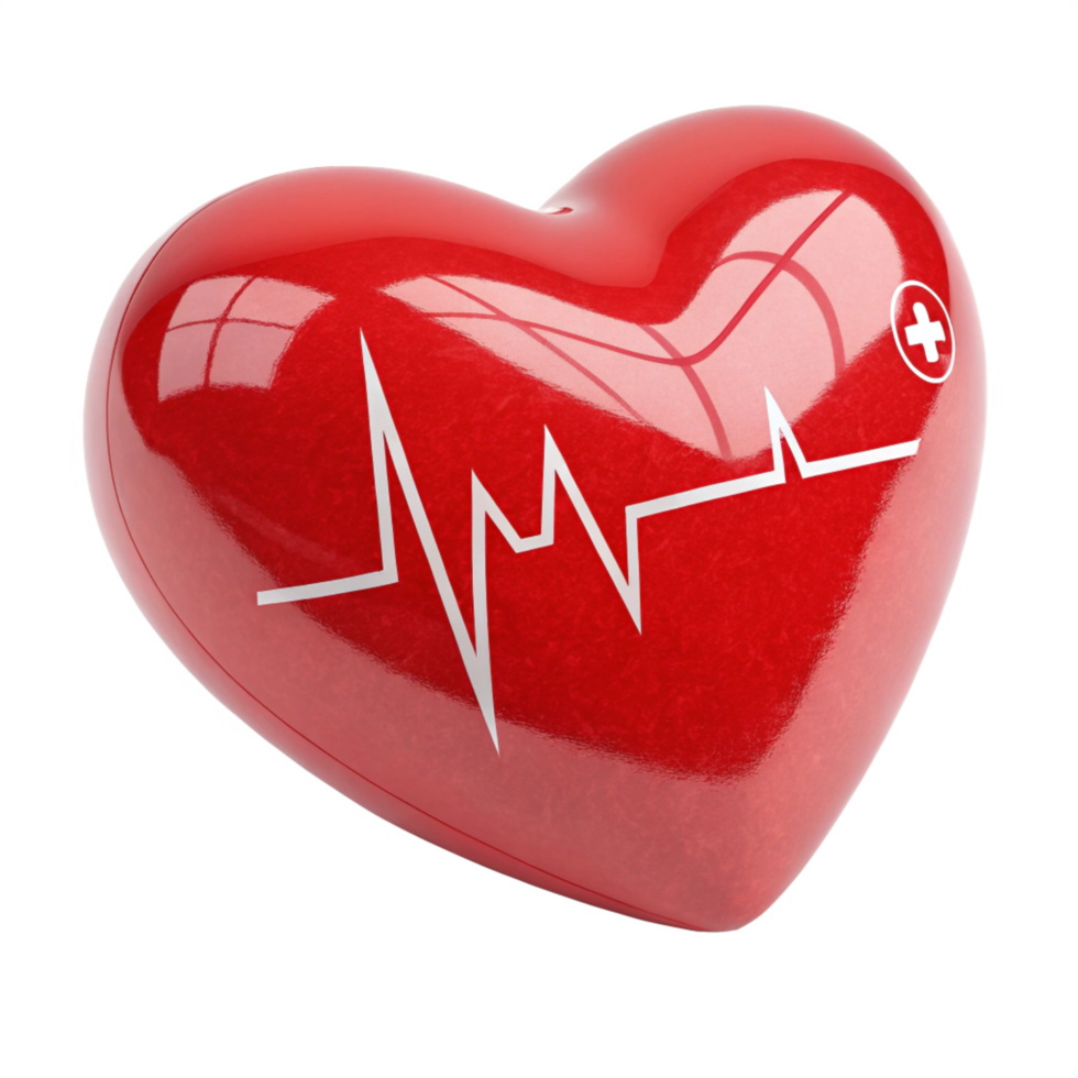 Red Heart Glossy 3D Shape with Pulse Trace and a Cross png