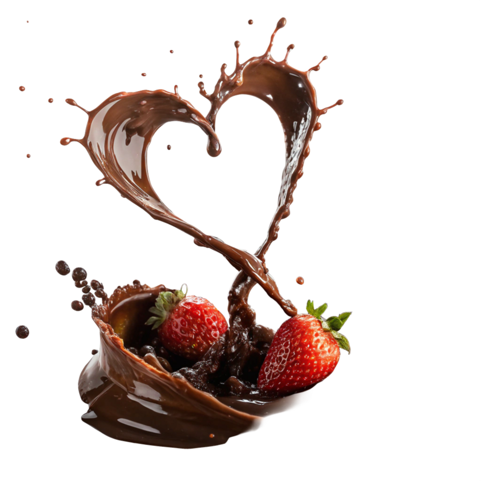Strawberry splash with chocolate heart shaped curve png