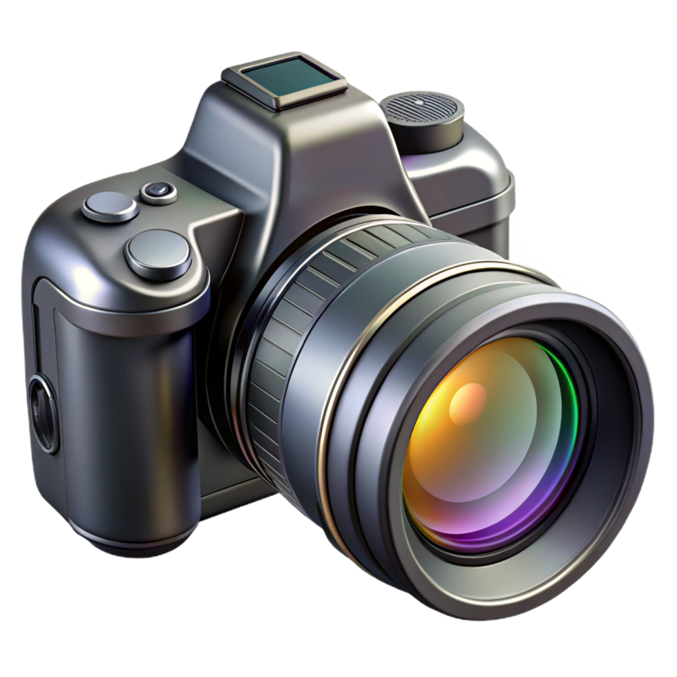 Sleek Silver Digital Camera Rendering with Detailed Lens png