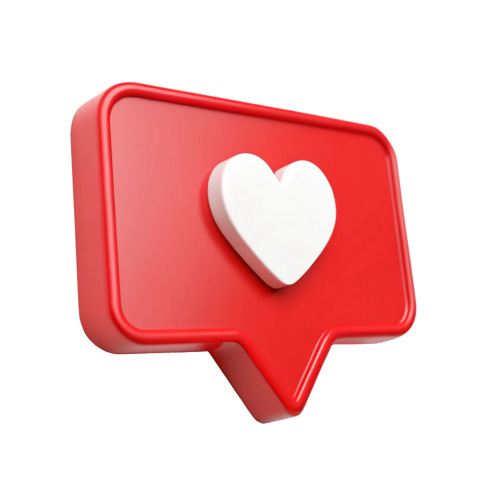 3D Red Speech Bubble with Heart Icon, Glossy, Rounded Corners, Communication Symbol png