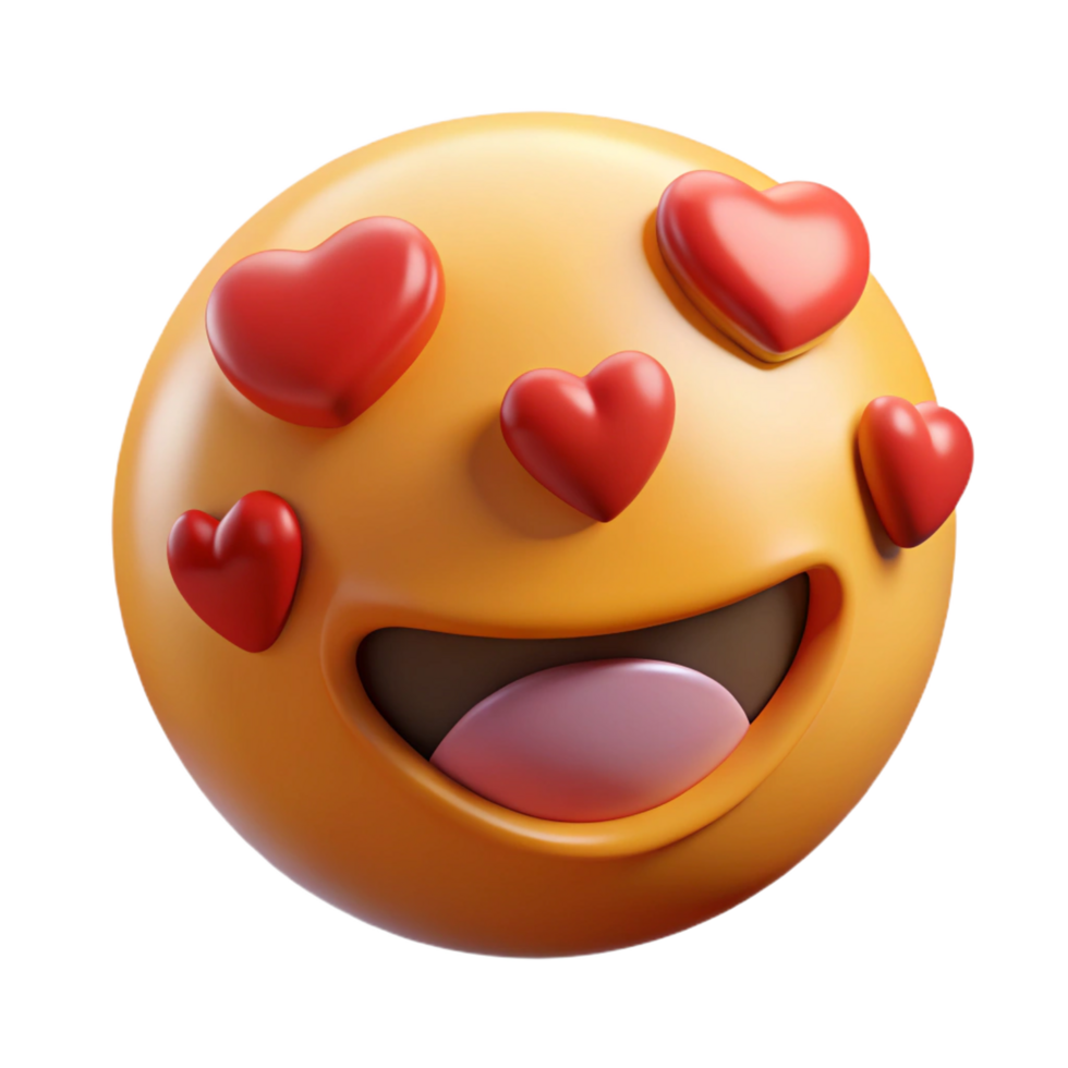 Yellow Emoji with Heart Eyes and Big Smile Showing Teeth 3D Rendering, Love concept png