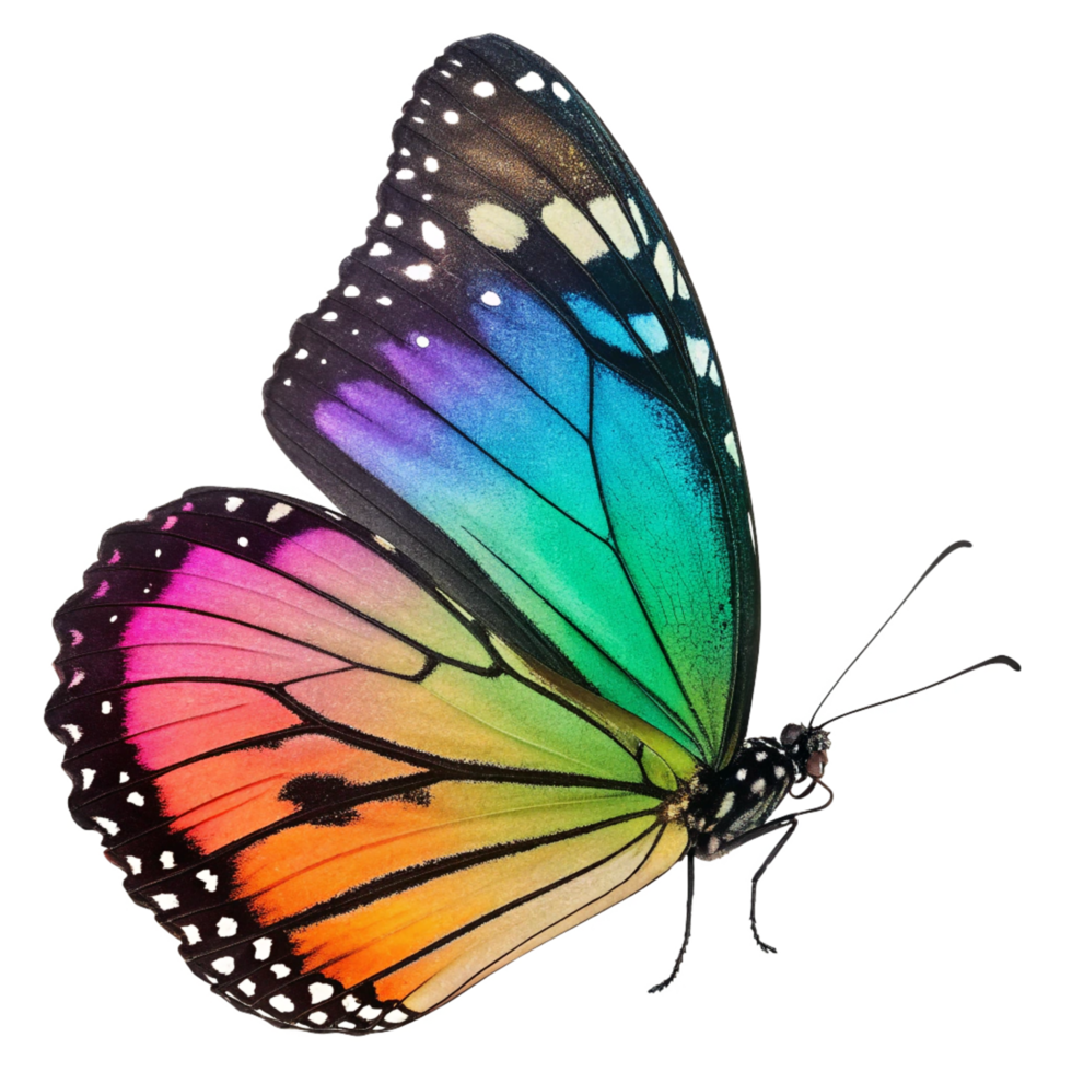 Vibrant Butterfly Rainbow Wings with Veins and Dots, Detailed Insect png