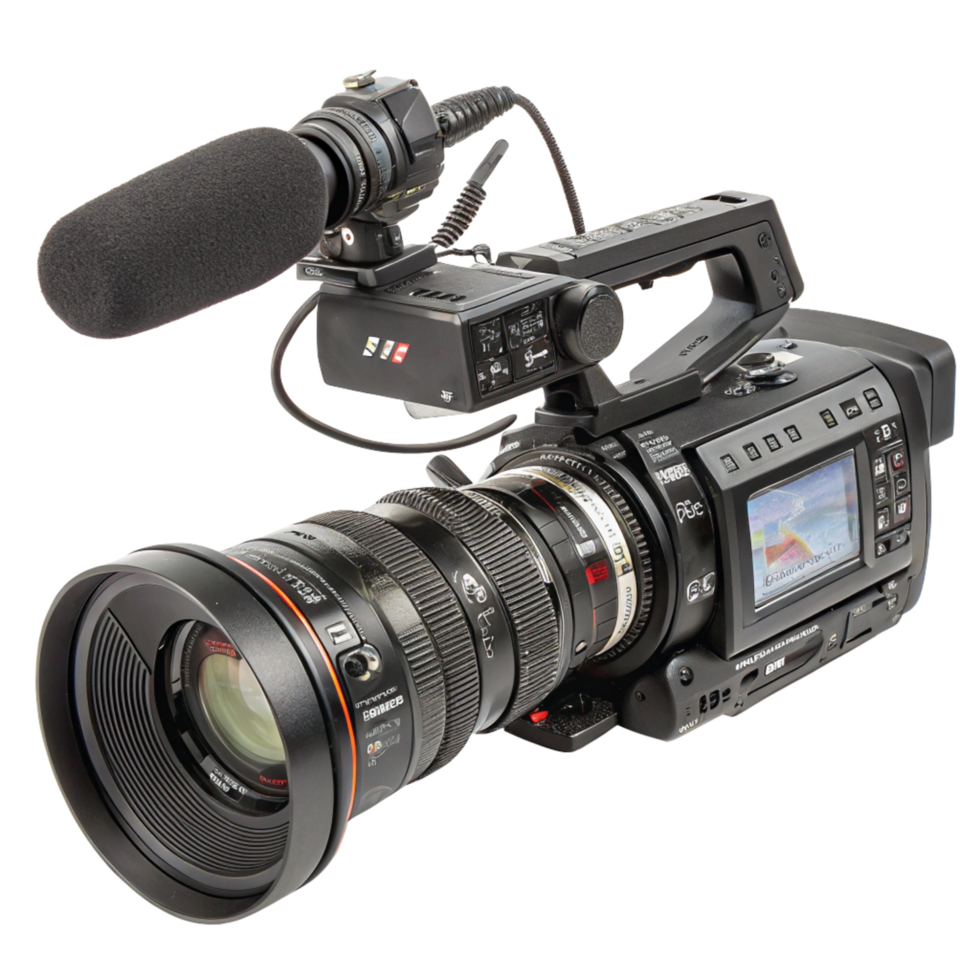 Professional Camera with Large Lens, Microphone png