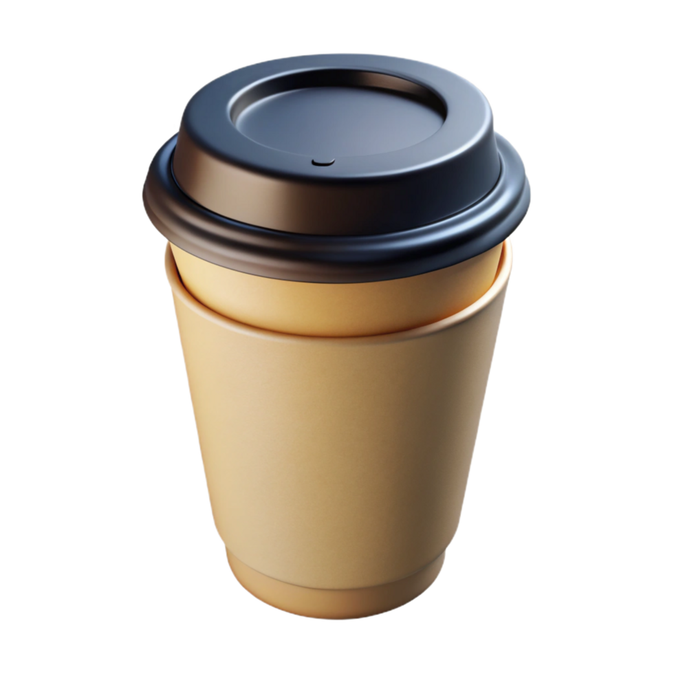 CloseUp on Coffee Cup with Lid and Sleeve, 3D Render png