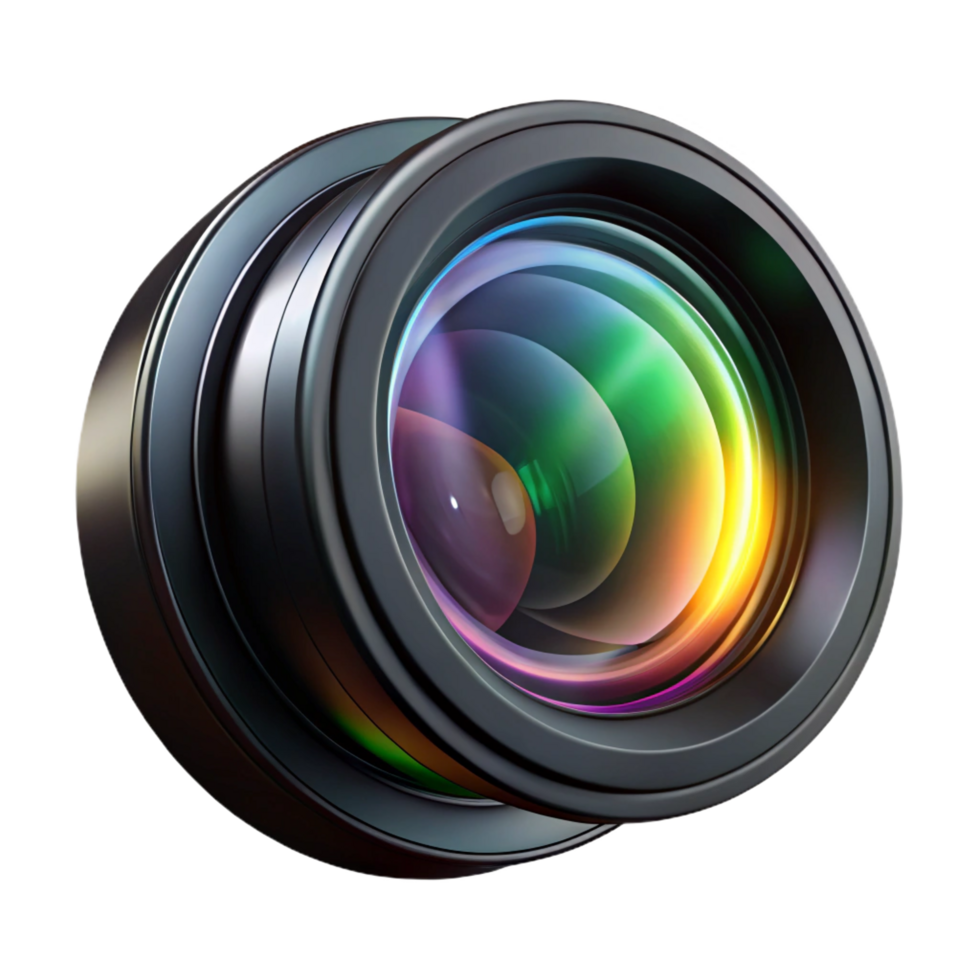 Camera Lens with Rainbow Refraction and Black Casing, Detailed Optics png