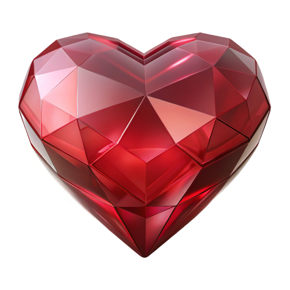 Faceted Red Heart, Geometric Low Poly Design, Glossy Surface png