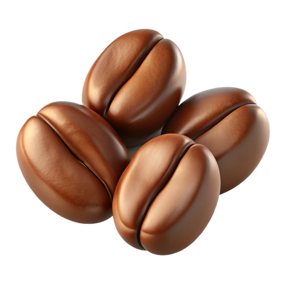 Four Shiny Roasted Coffee Beans Grouped Together png