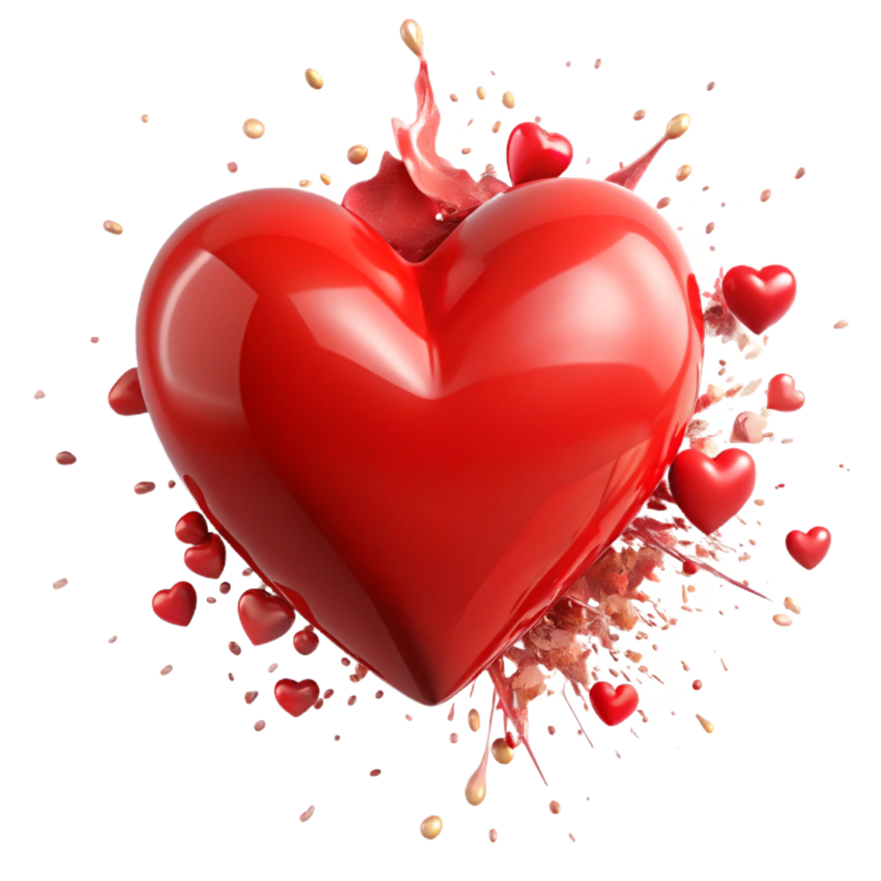 Glossy Red Heart Bursting With Smaller Hearts and Liquid png