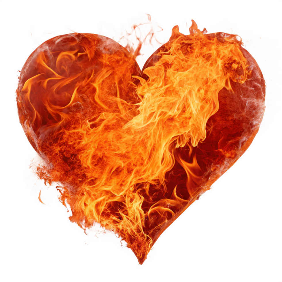 Fiery Heart Shape Glowing with Intense Orange Flames png