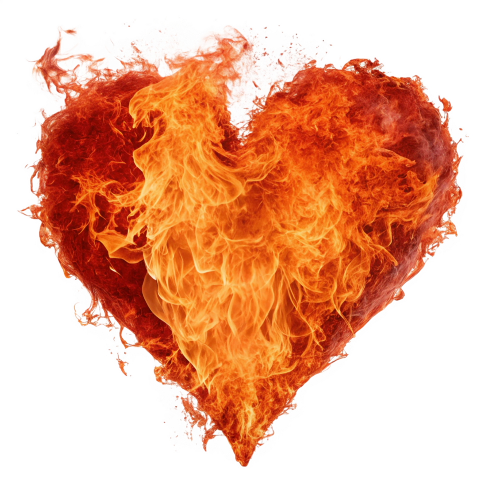 Fiery Heart Orange and Red Flames Forming Heart Shape, Intense png