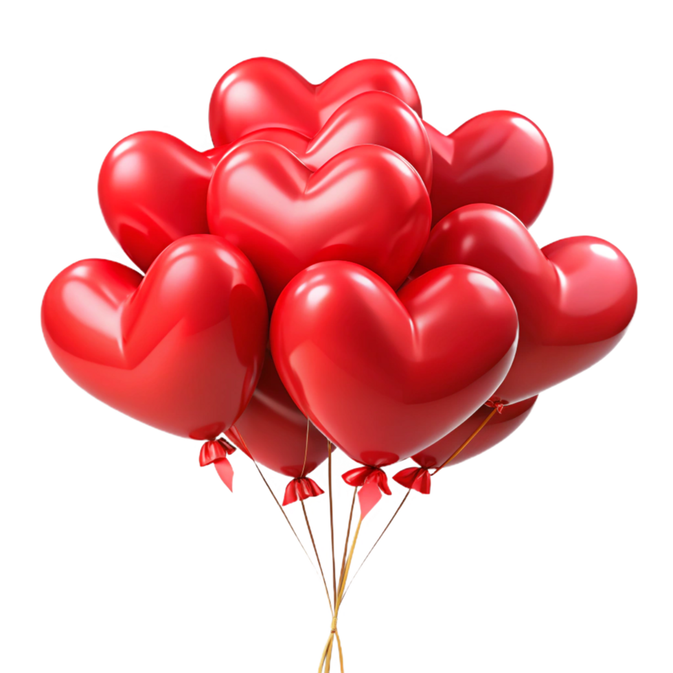 Heart Shaped Balloons Bunch, Red Shiny Balloons, Party Decoration png