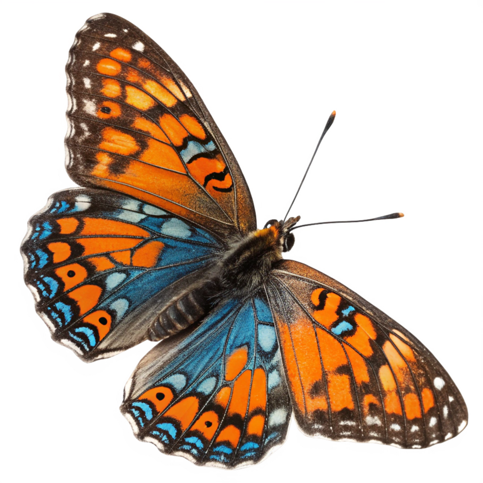Butterfly Viceroy Butterfly with Open Wings, Orange, Blue, and Markings png