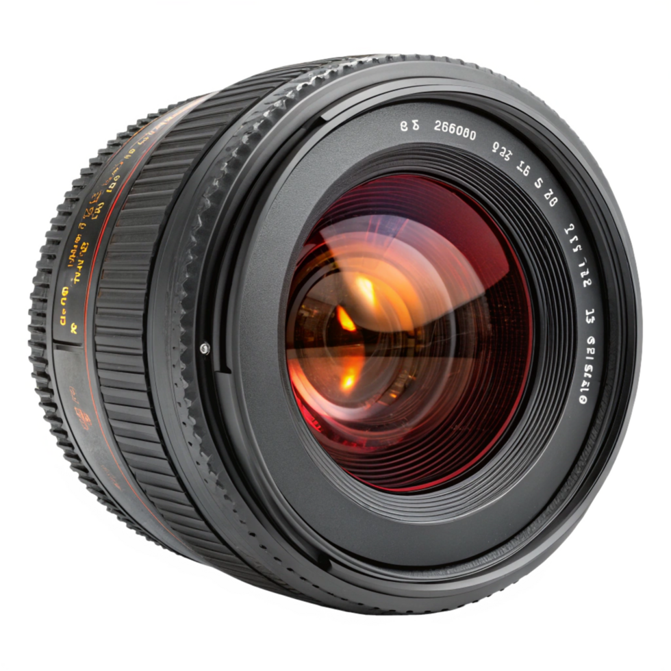 Closeup of Camera Lens, Body, Red Reflection, Optics, Photography Equipment png