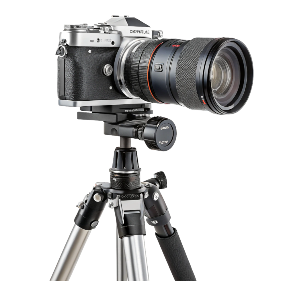 Mirrorless Camera with Lens Mounted on Tripod, Photography Equipment png