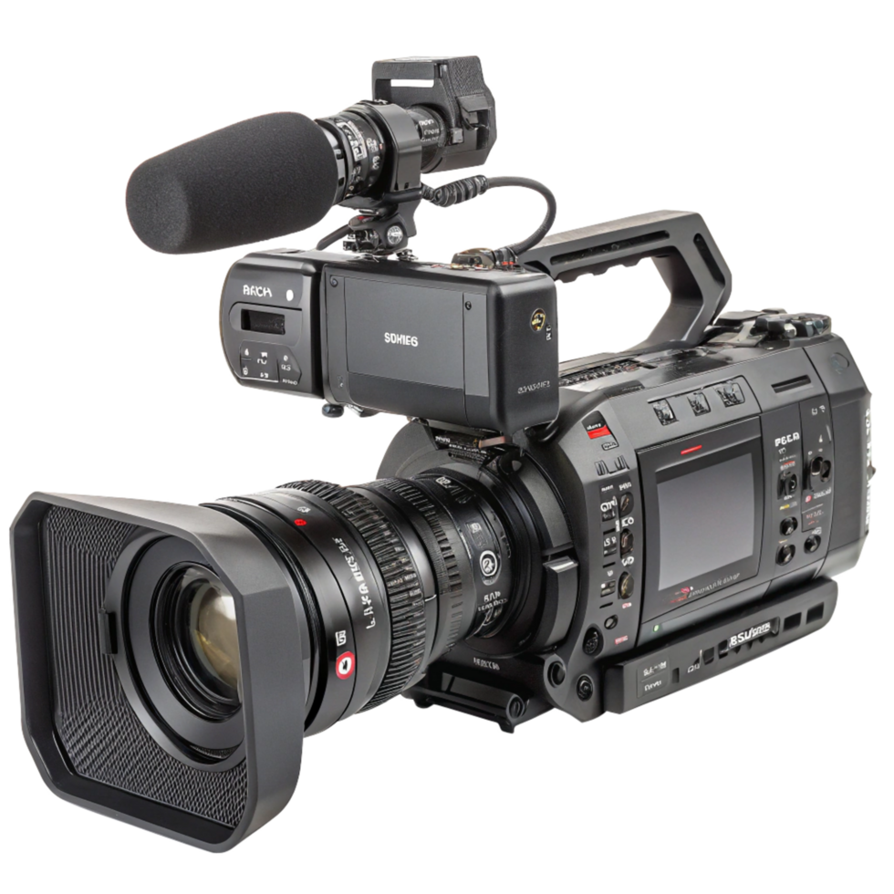 Professional Broadcast Camera with Microphone, Wide Lens, High Resolution png