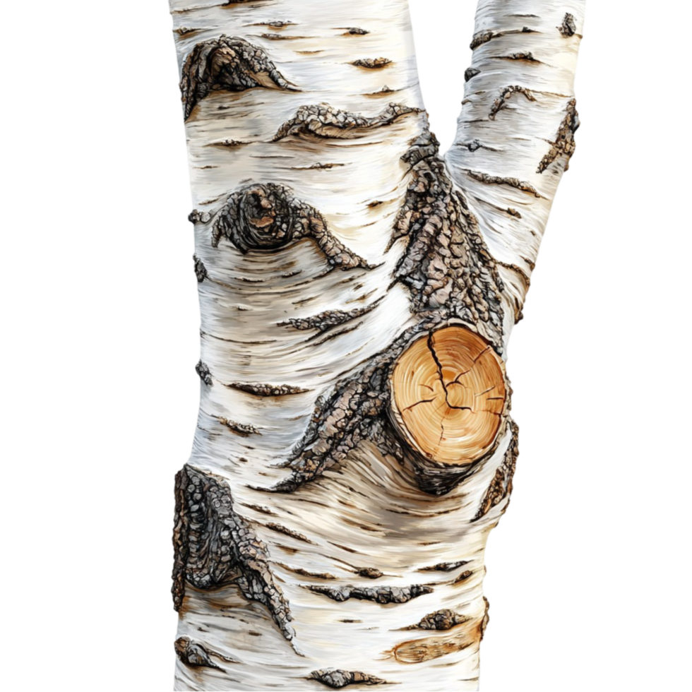 A clock is carved into a birch tree png