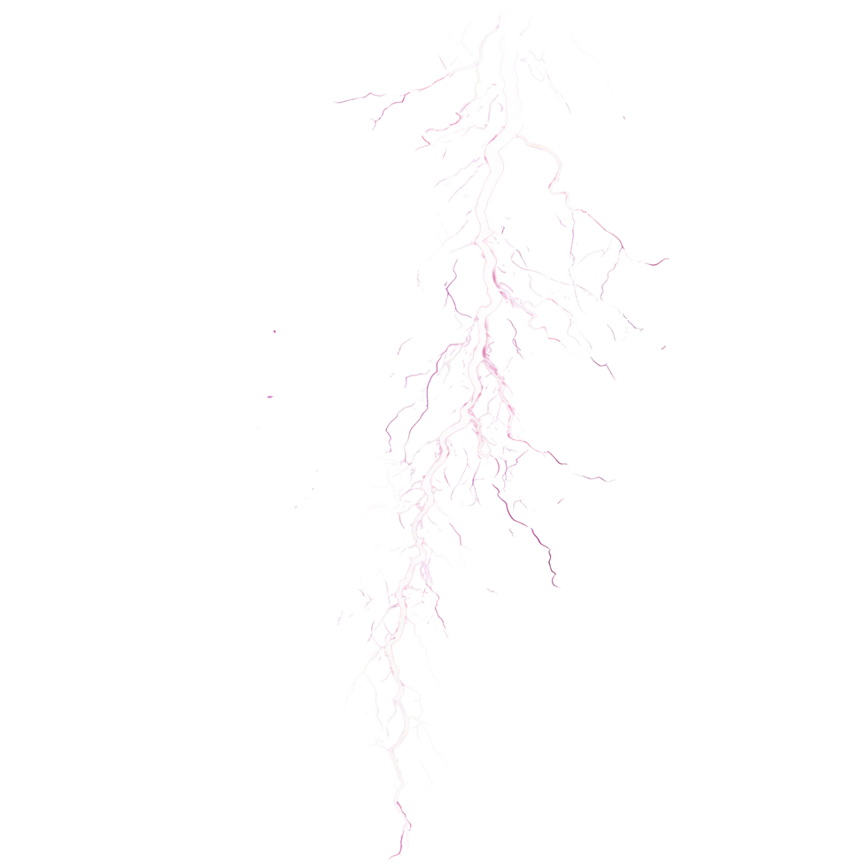 Stunning realistic lightning bolt overlay in vibrant pink highlighting energetic atmosphere, Electrifying Realistic Lightning Bolt Overlay on transparent background png