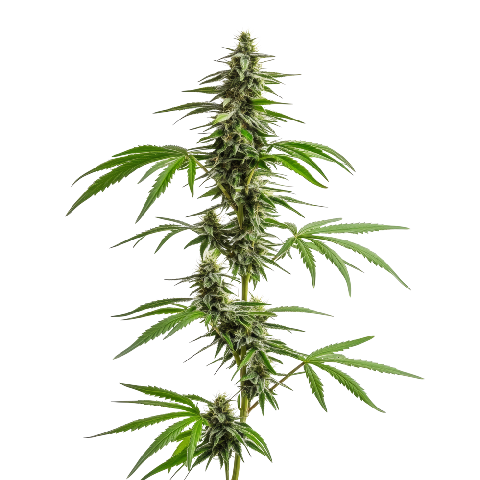 Cannabis hemp plant with vibrant leaves and buds against a transparent background in a studio setting, Cannabis hemp plant transparent background png