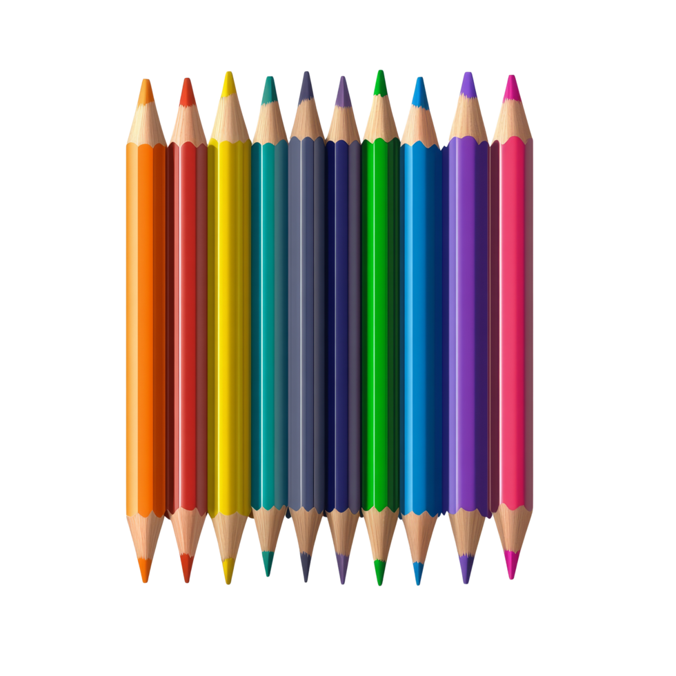 A vibrant arrangement of colored pencils in various shades isolated on a clean transparent background, of colored pencils, file of isolated object with shadow on transparent background png