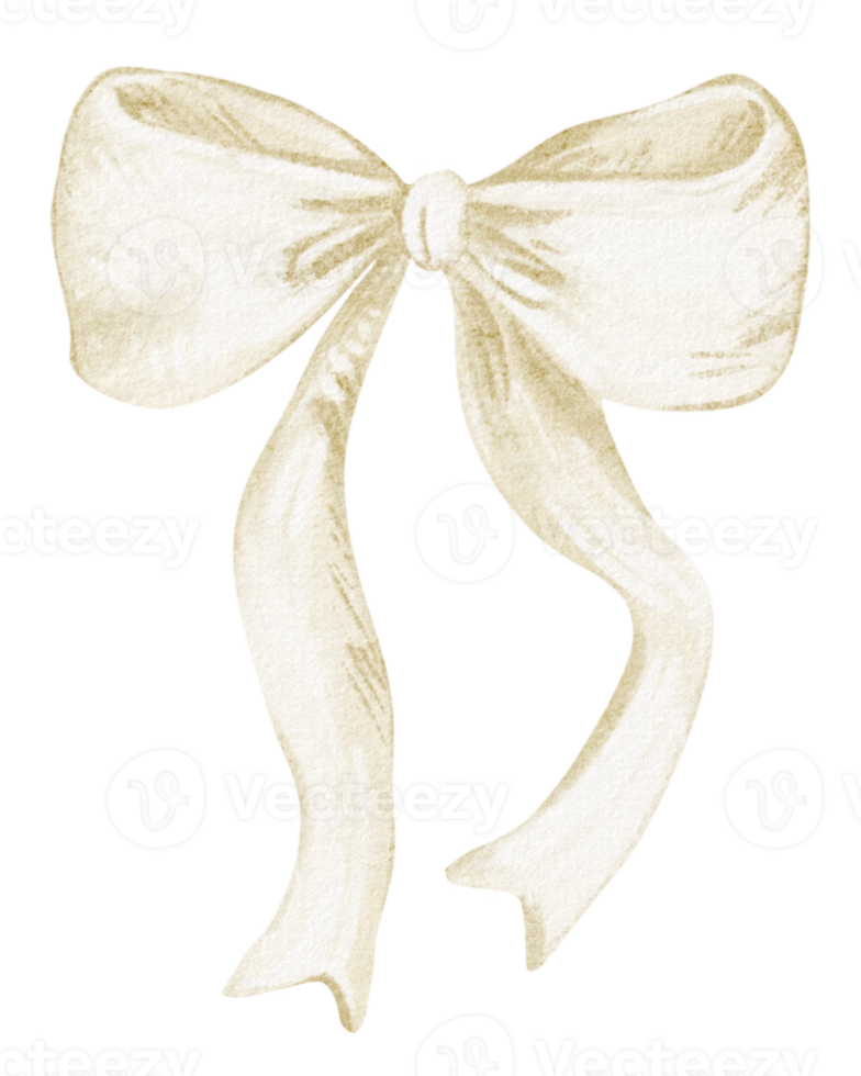 Bow with Ribbon watercolor illustration. Hand-drawn knot in beige for a charming anniversary greeting card. png