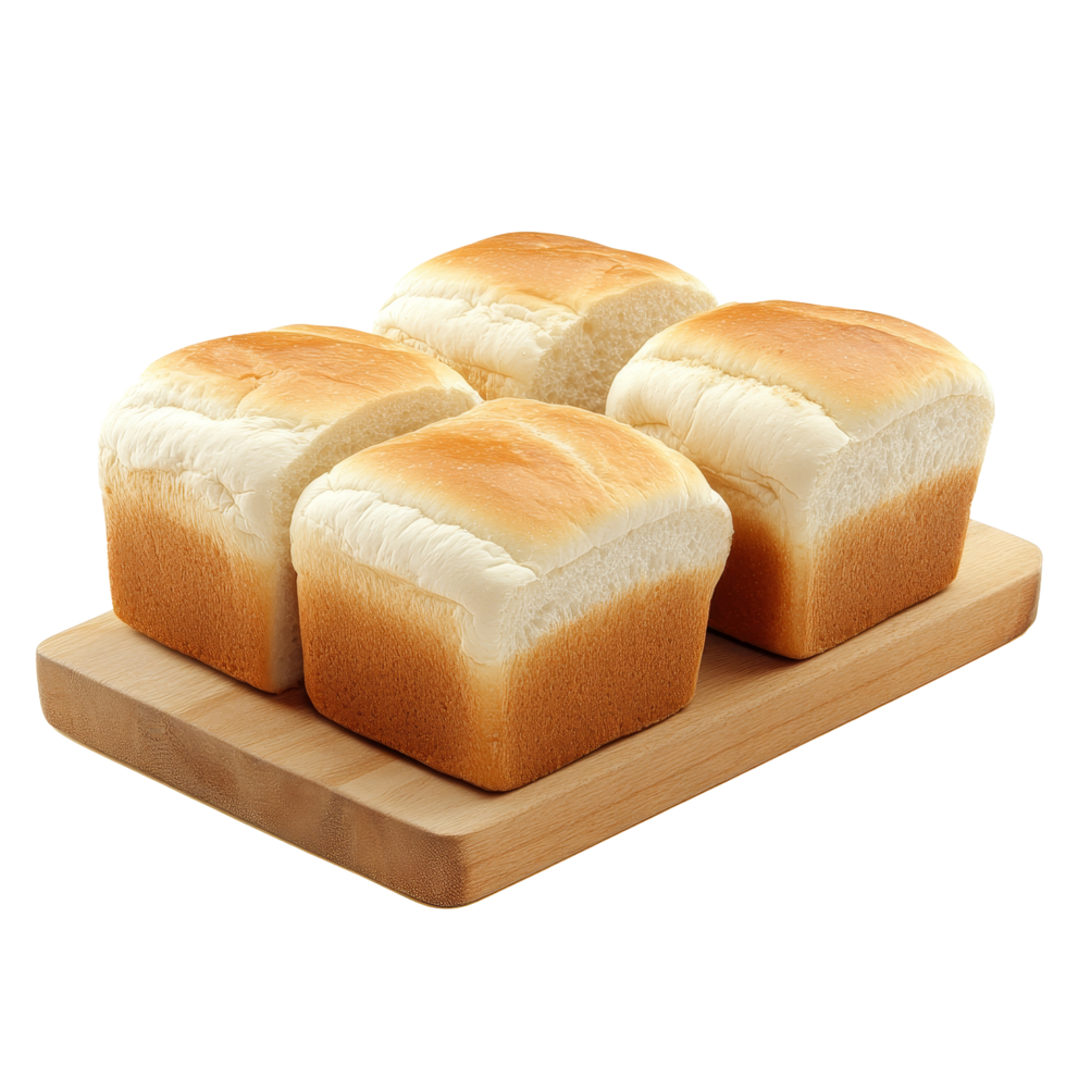 Three freshly baked loaves of transparent bread resting on a wooden cutting board in cozy kitchen setting, three loafs of transparent bread on a board png