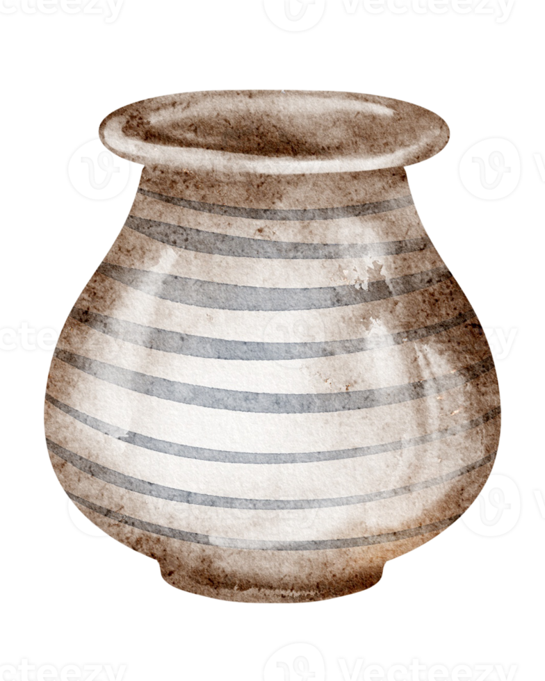Watercolor Jug illustration with rustic ceramic design and delicate earthy tones. Drawing of a traditional clay vessel for kitchen decor or rural themed interiors. Art for farmhouse living spaces. png