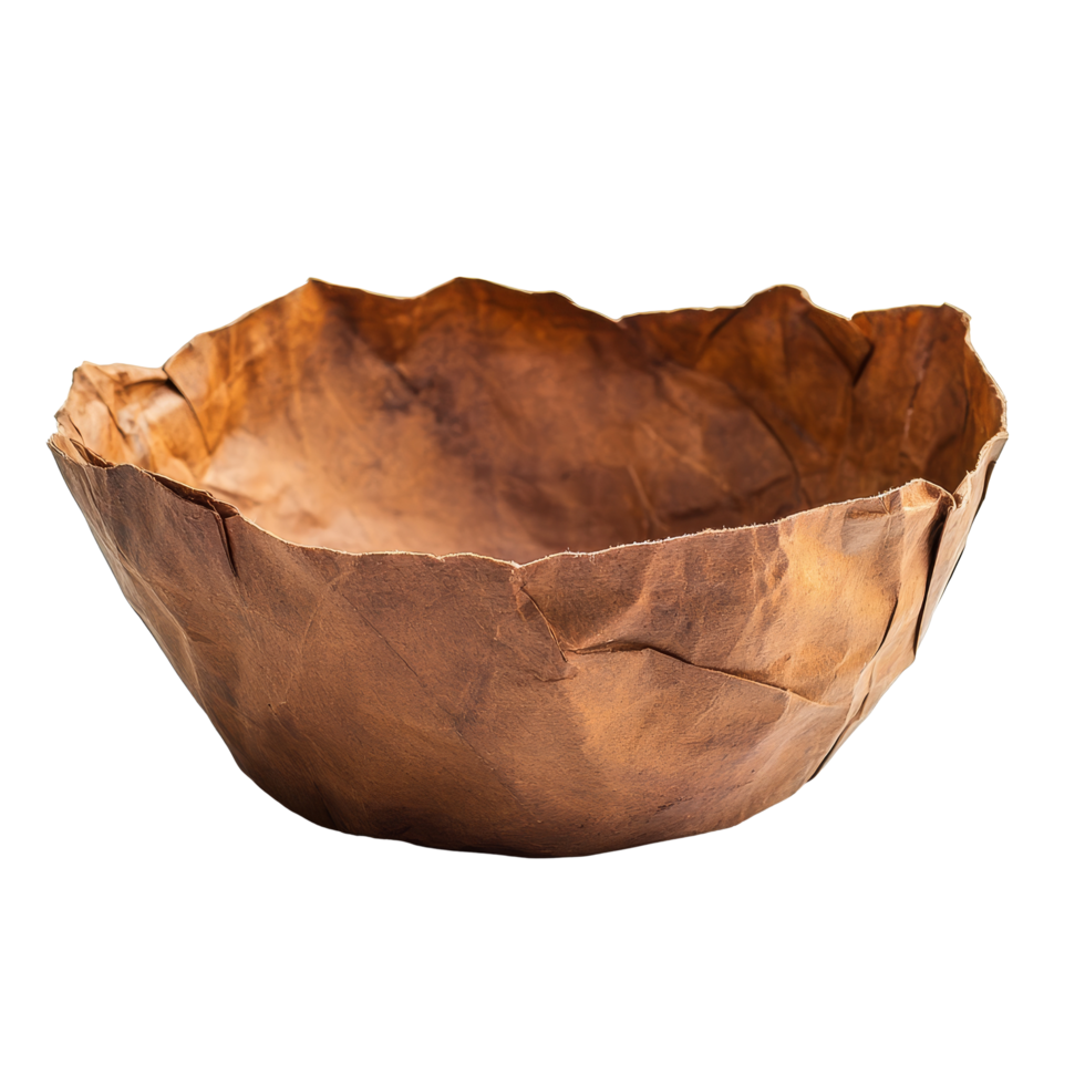 Crafted from paper, this bowl features a distinct texture and shape, set against a transparent background, papper bowl on transparent background png