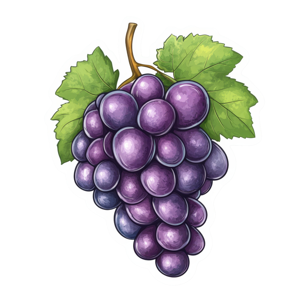 Purple grape sticker design on a transparent background perfect for fruitthemed projects and decorations, Purple grape sticker on transparent background png