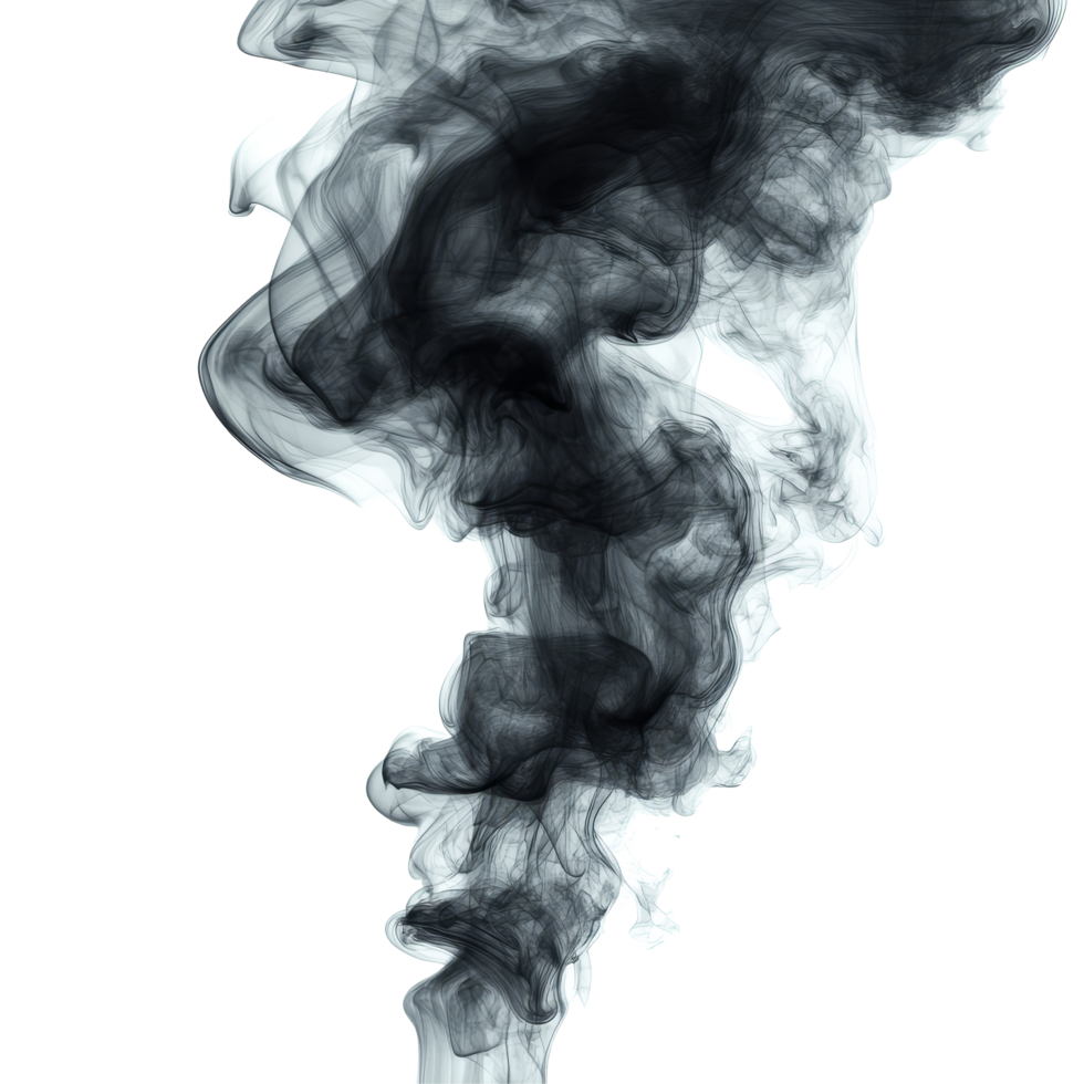Black smoke swirling gracefully against a transparent background creating a captivating effect, black smoke isolated on transparent background png