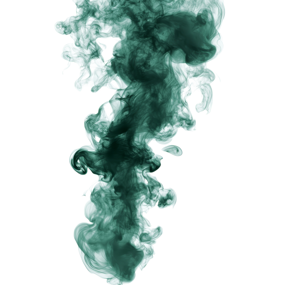 Thick dark green toxic smoke rising upwards, isolated on a clean transparent background, creating a striking visual effect, dark green toxic smoke isolated on transparent background png