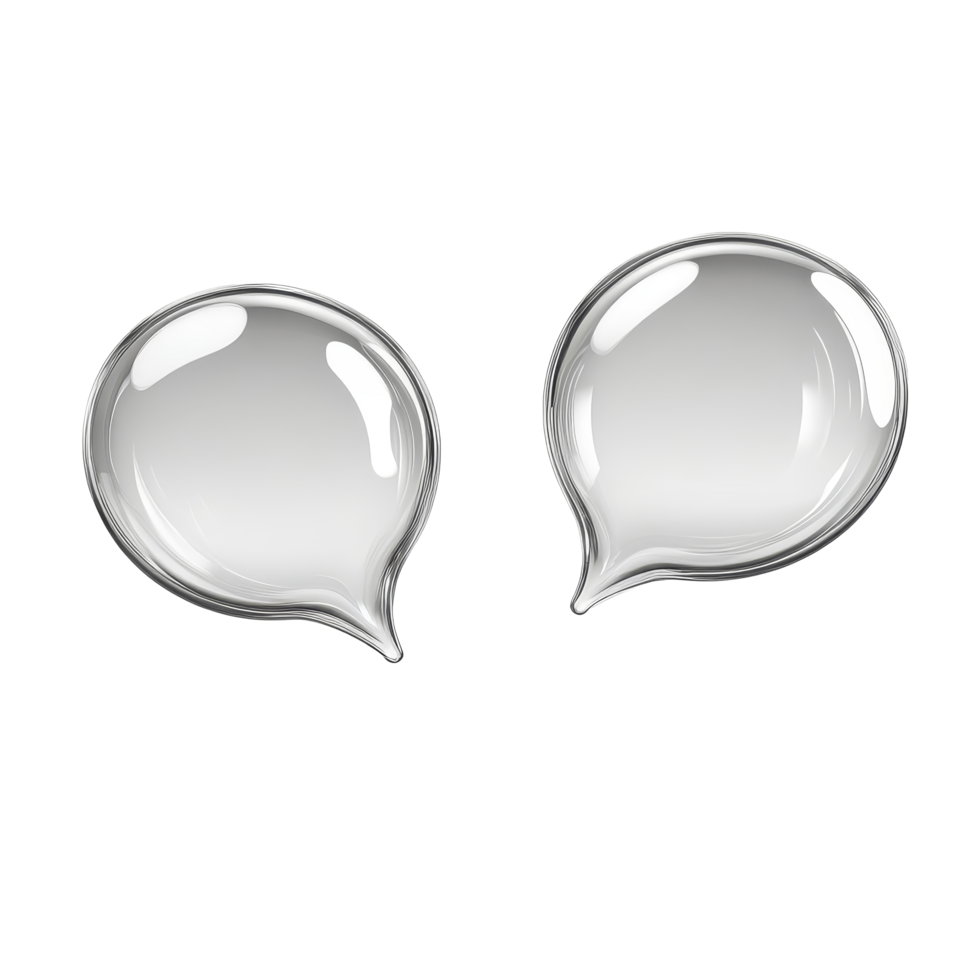 Glossy speech bubbles on a transparent background suitable for communication and dialogue concepts, two glossy speech bubble isolated on transparent background png