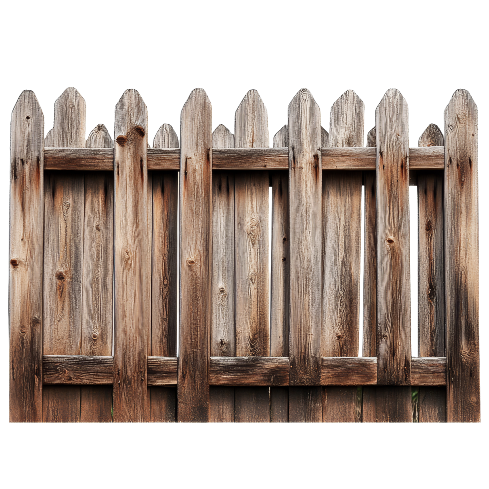 Wooden fence structure isolated on a transparent background, highlighting its rustic appearance and design features, Wood Fence Isolated on transparent background png
