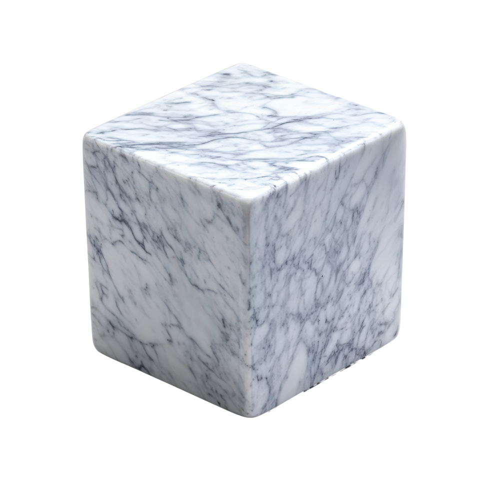 Carrara marble cube with elegant patterns isolated on a transparent background, carrara marble cube isolated on transparent background png