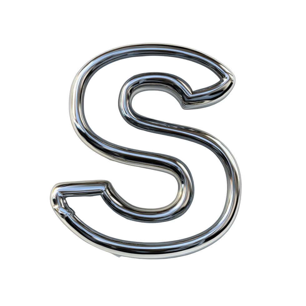 The letter S shines on a smooth transparent background, highlighting its elegant form and glossy finish in bright light, consonant letter s is used to make words on transparent backgroundfile png
