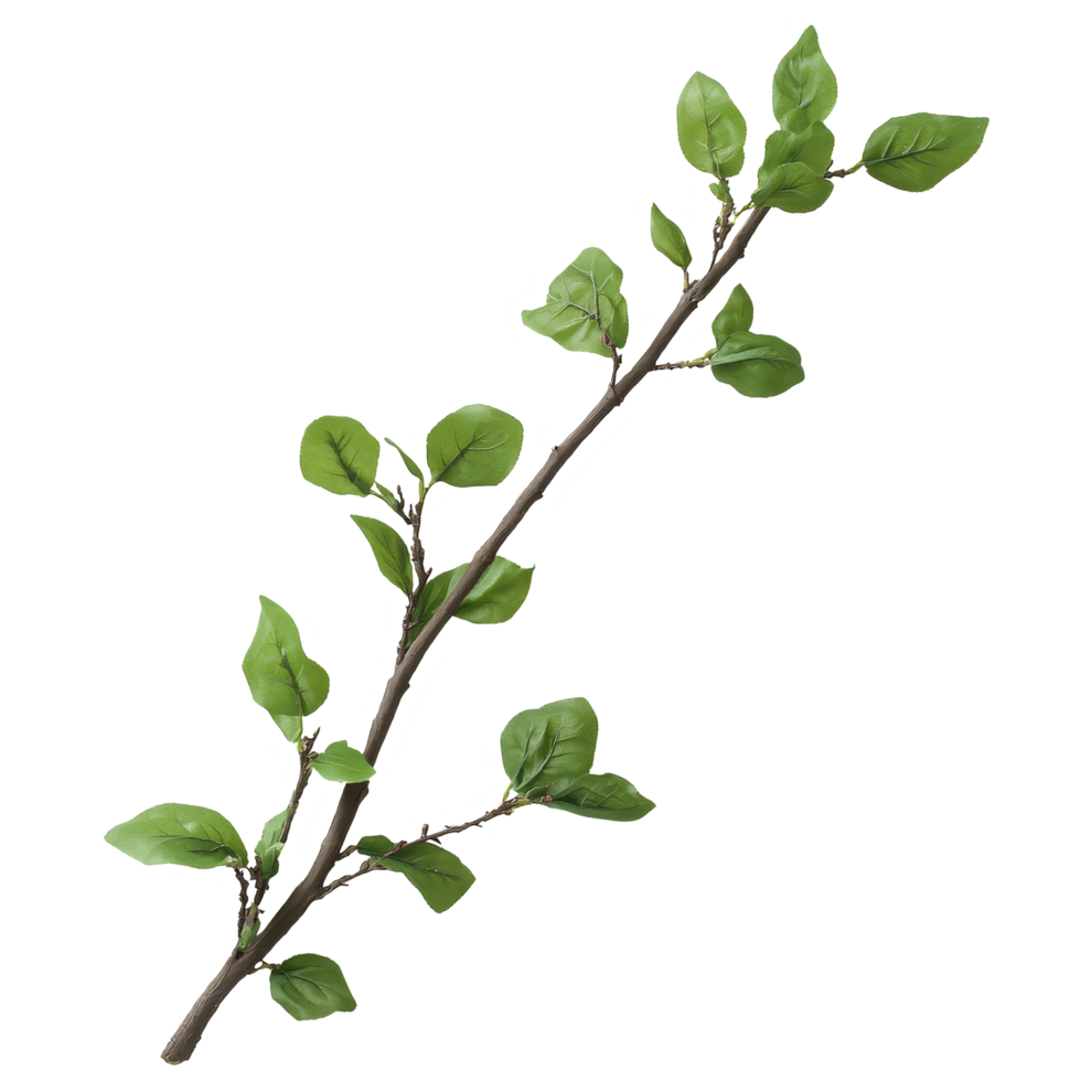 Twig with fresh green leaves on a transparent background showcasing natures simplicity, Twig with green leaves on transparent backgroundfile png