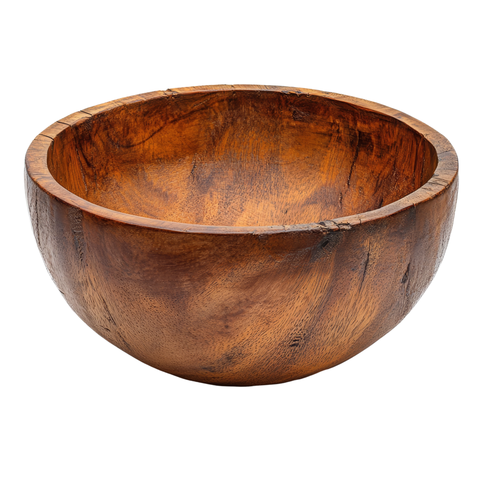 Elegant wood bowl isolated on a transparent background showcasing natural grain and texture for decorative use, wood bowl isolated on transparent background png