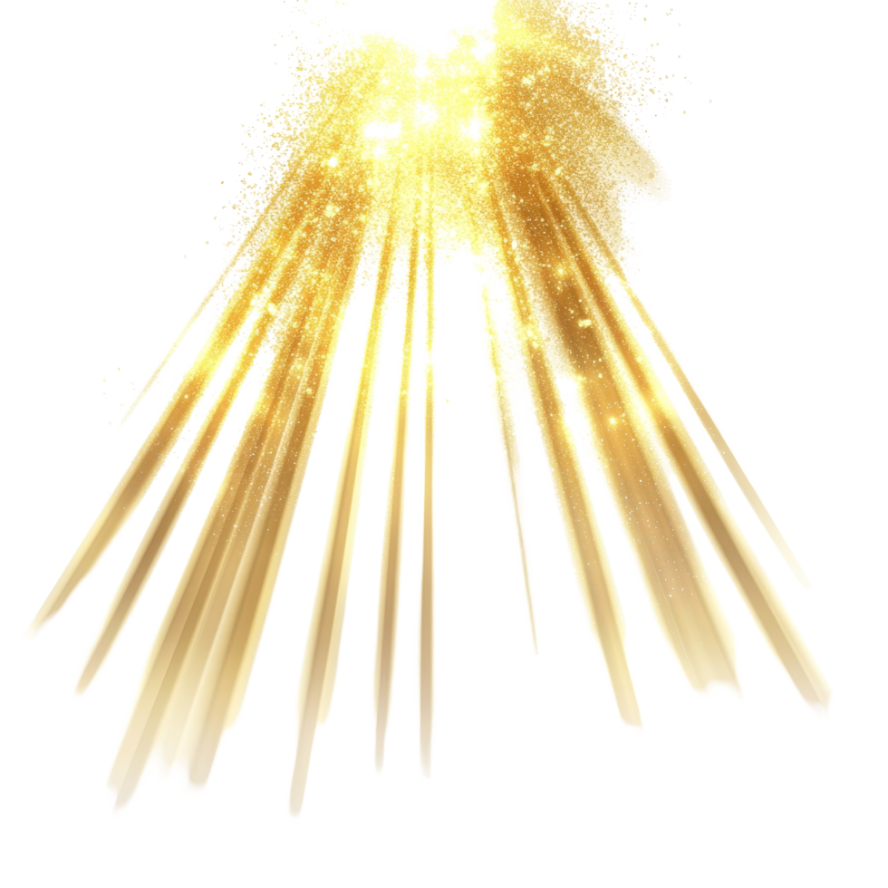 Golden light rays illuminate a bright background creating a radiant and ethereal atmosphere of warmth and positivity, Glowing Golden Light Rays Effect on transparent background png