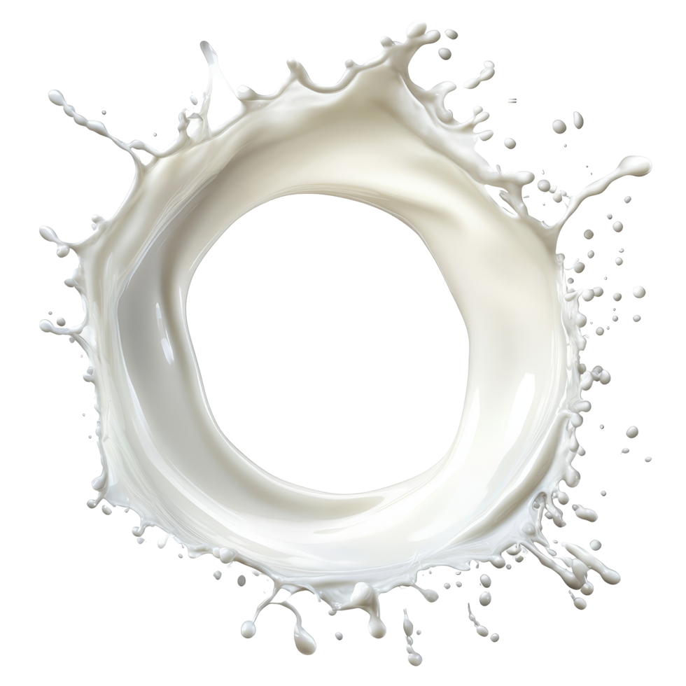 Milk splash forming a perfect circle on a transparent background creating a vibrant and clean visual effect, Milk splash forming a circle isolated png