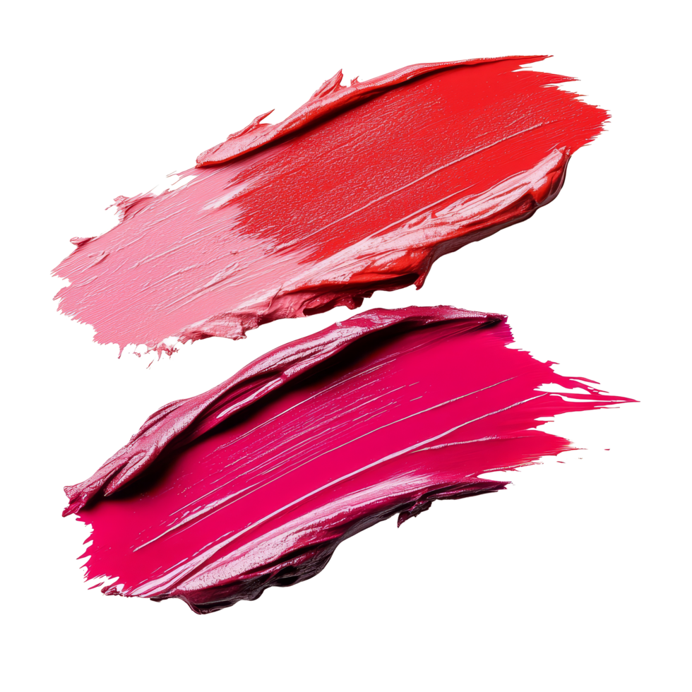 Vibrant strokes of cosmetic lipstick in bold red and pink on a clean transparent background, Vibrant Cosmetic Lipstick Strokes on transparent background png