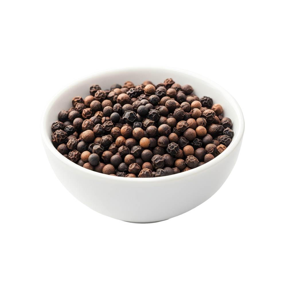 A closeup of various peppercorns arranged in a transparent bowl against a clean transparent background, peppercorn in transparent bowl transparent background png