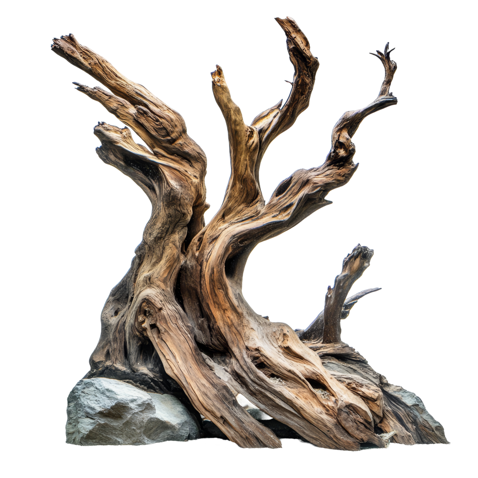 Aquarium driftwood hardscape design featuring natural textures and shapes on a transparent background, Aquarium Driftwood Hardscape on transparent background png