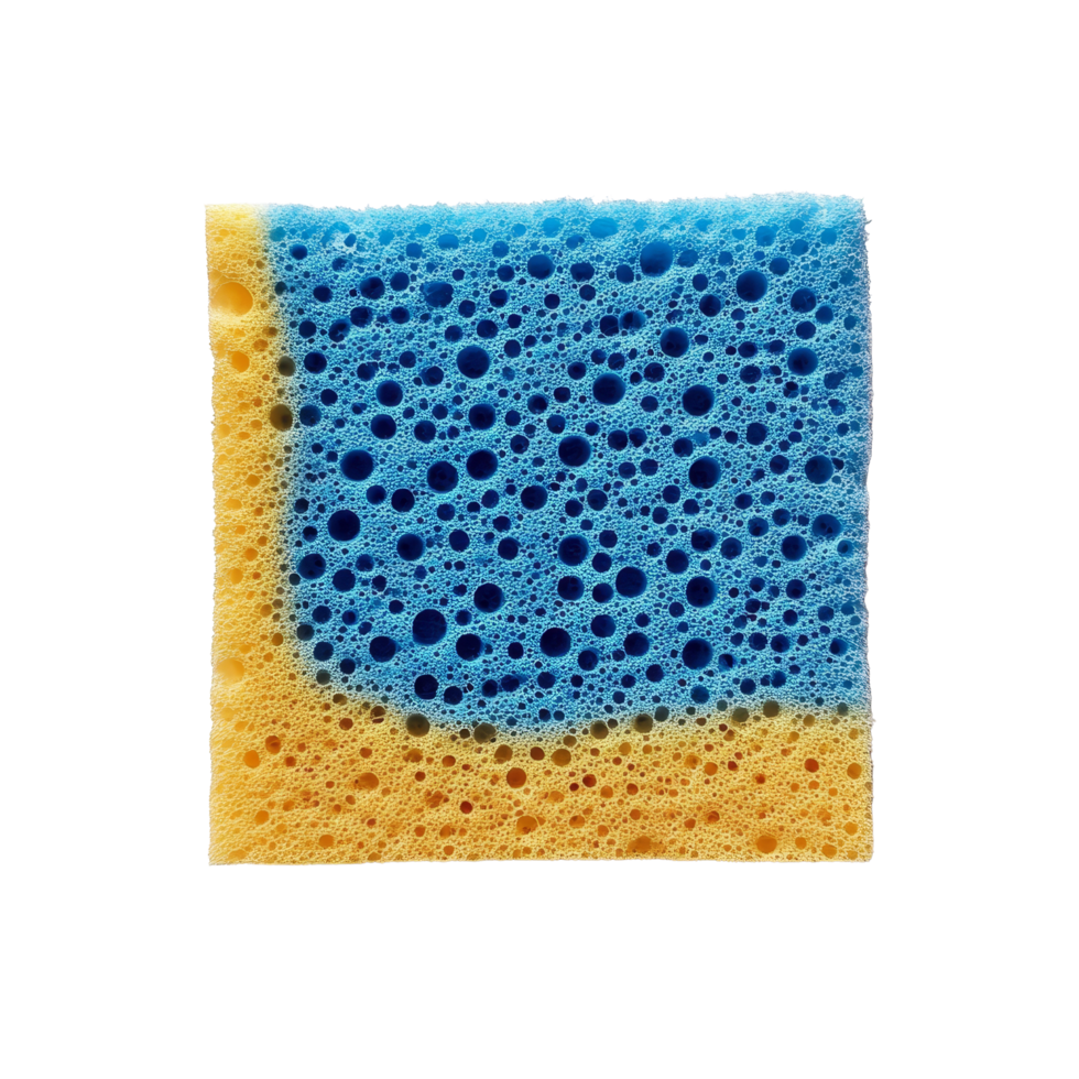 A colorful dishwashing sponge on a transparent background illustrating everyday kitchen cleaning essentials, dishwashing sponge on transparent backgroundfile png