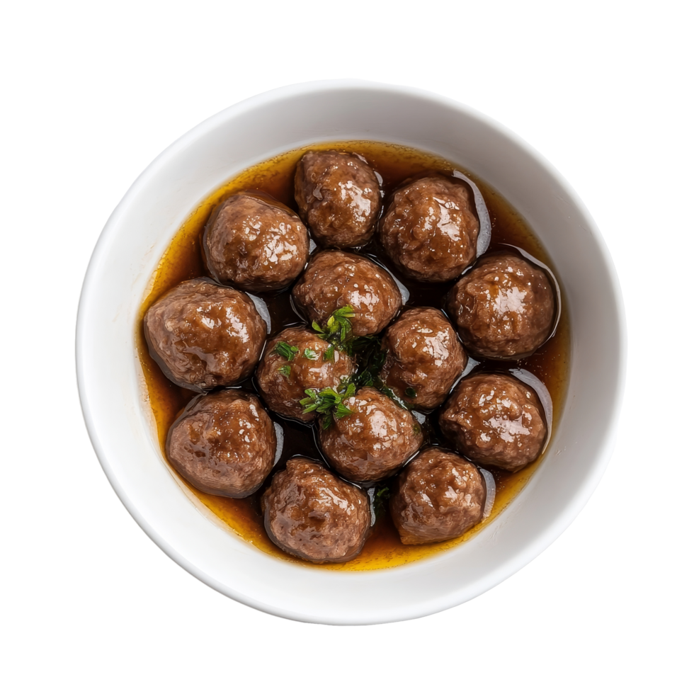 A bowl of savory beef balls in rich sauce against a clean transparent background, Beef ball on bowl transparent background png