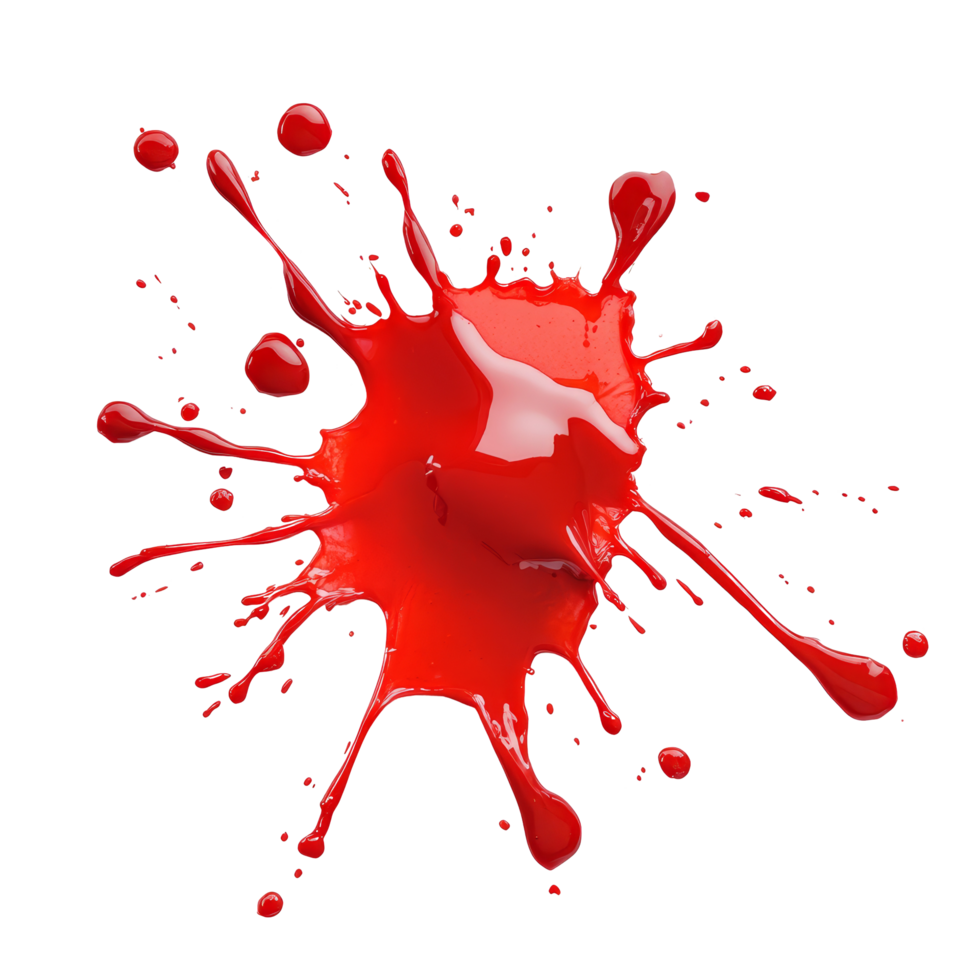 Red blood splashes vividly against a stark transparent background, creating a striking contrast and dramatic effect, Red Blood Splashes on transparent background png