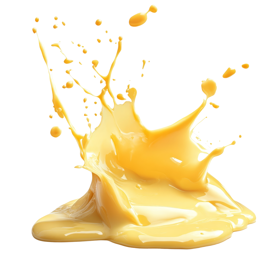 Melted cheese splashing against a transparent background, showcasing its rich texture and flow in a dynamic display, Splashing Melted Liquid Cheese On transparent background png