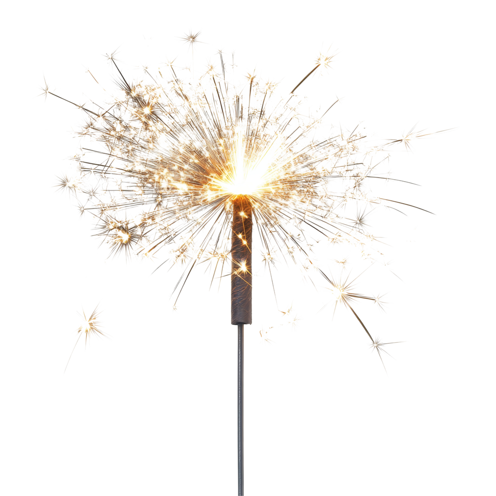 A dazzling sparkler emits bright light, creating an exciting atmosphere for a nighttime celebration, Bright Sparkler Light Display, file of isolated object on transparent background png