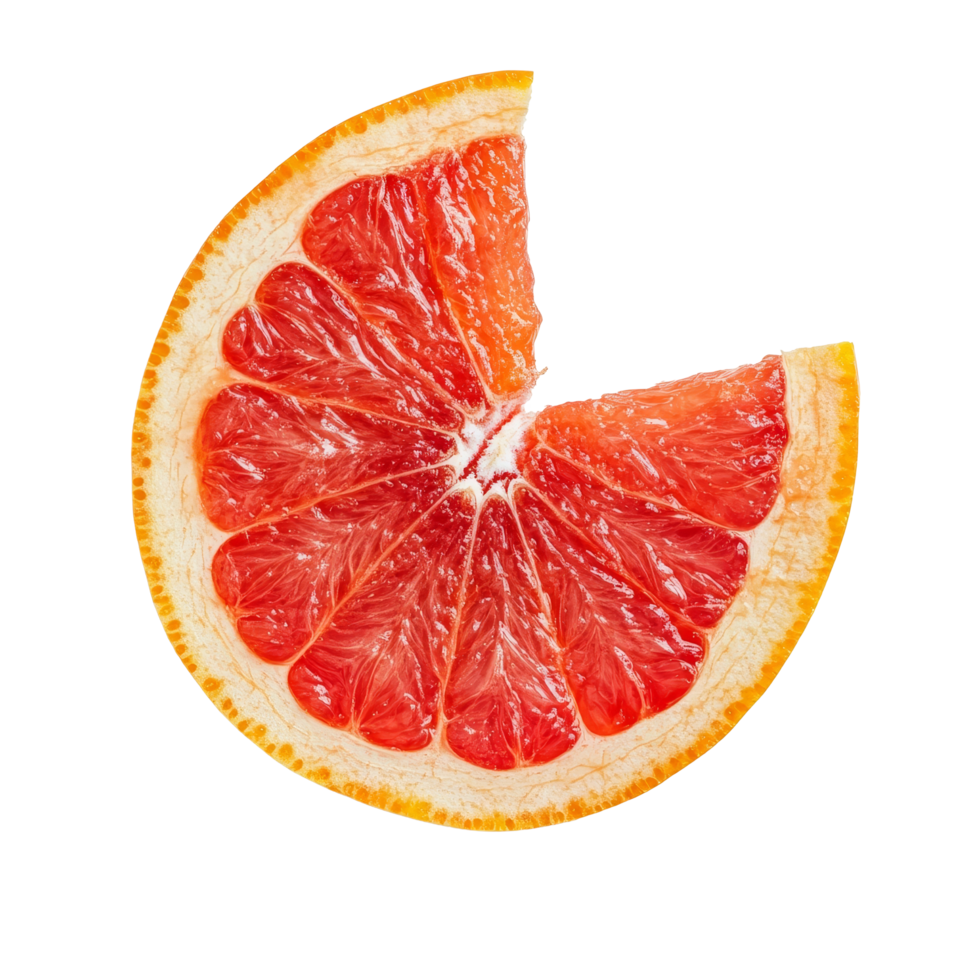 Fresh grapefruit piece isolated on a transparent background showcasing bright red pulp and vibrant citrus texture, Grapefruit piece isolated on transparent background png