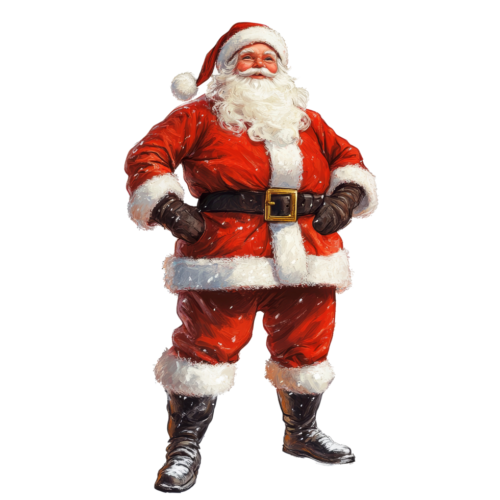 Santa Claus standing proudly in his classic red suit with a cheerful expression on a transparent background, Illustration of Santa Claus on transparent background png